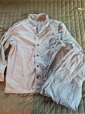 Lands End Striped Cotton Pajama Set - Button Front Top and Elastic Waist Pants